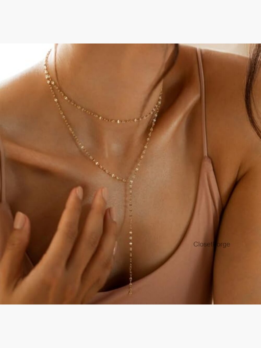 Dainty Long Y-Shaped Body Chain Necklace 14K Gold Plated Non Tarnish - Picture 6 of 7